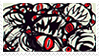 decorative stamp with red eyes and teeth