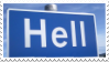stamp with road sign that says hell