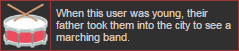 when this user was young their father took them into the city to see a marching band userbox